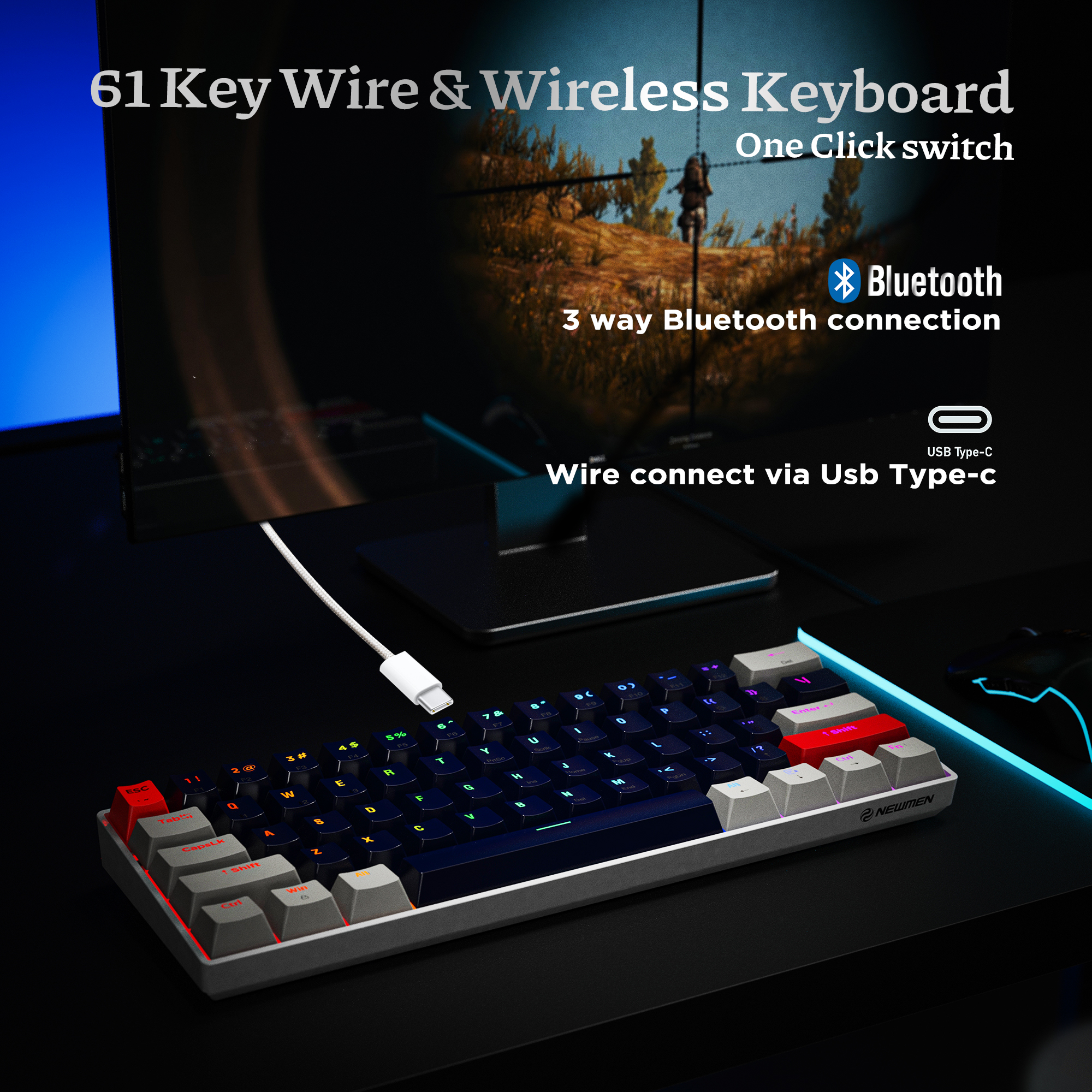 Keyboard] NEWMEN GM610 61 Keys 60% Wireless Mechanical Gaming
